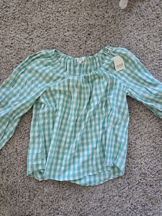 a.n.a Tops - A.N.A. Mint Green and White Gingham Top Large Tall